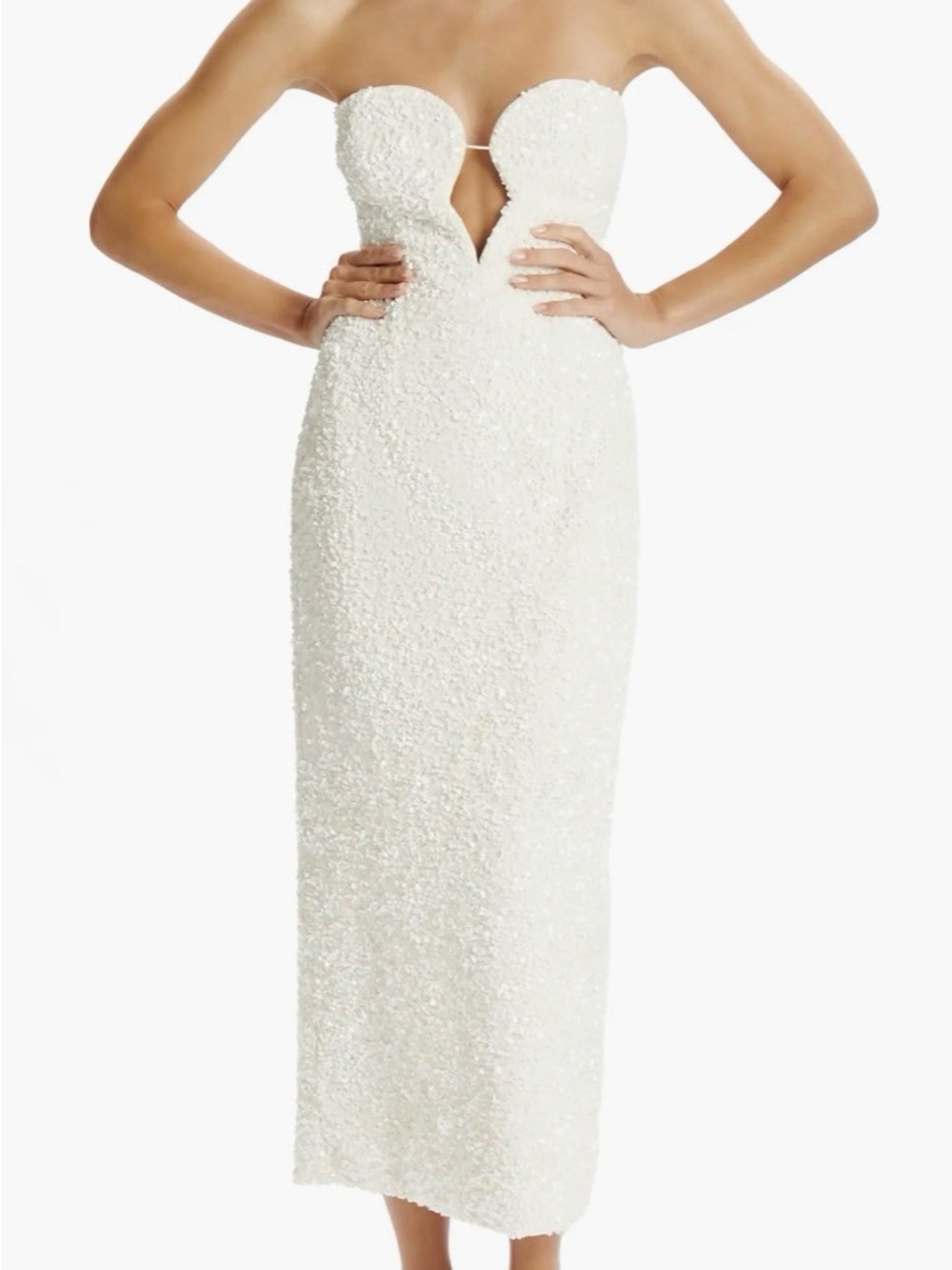 Bardot Ivory Strapless Sequin Column Dress